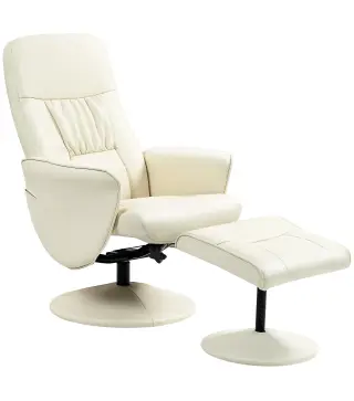 Sillón de Relax con Reposapiés Respaldo Reclinable hasta 145° para Salón Dormitorio Oficina 76x81x101 cm Crema