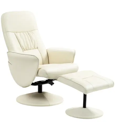 Sillón de Relax con Reposapiés Respaldo Reclinable hasta 145° para Salón Dormitorio Oficina 76x81x101 cm Crema