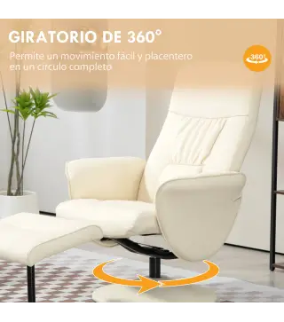 Sillón de Relax con Reposapiés Respaldo Reclinable hasta 145° para Salón Dormitorio Oficina 76x81x101 cm Crema