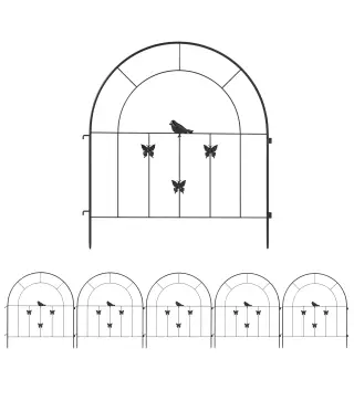 Set de 5 Vallas para Jardín Metálicas 300x70 cm Combinación Libre Barrera para Animales para Patio Césped Negro