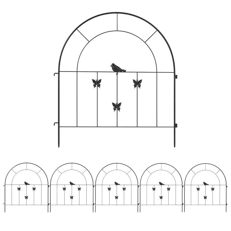 Set de 5 Vallas para Jardín Metálicas 300x70 cm Combinación Libre Barrera para Animales para Patio Césped Negro Set de 5 Vallas para Jardín Metálicas 300x70 cm Combinación Libre Barrera para Animales para Patio Césped Negro