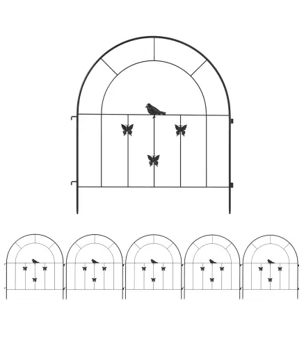 Set de 5 Vallas para Jardín Metálicas 300x70 cm Combinación Libre Barrera para Animales para Patio Césped Negro
