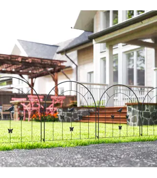 Set de 5 Vallas para Jardín Metálicas 300x70 cm Combinación Libre Barrera para Animales para Patio Césped Negro