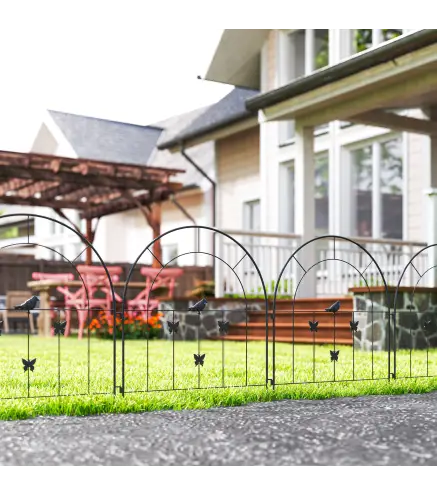 Set de 5 Vallas para Jardín Metálicas 300x70 cm Combinación Libre Barrera para Animales para Patio Césped Negro