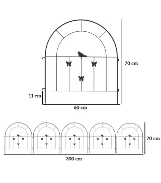 Set de 5 Vallas para Jardín Metálicas 300x70 cm Combinación Libre Barrera para Animales para Patio Césped Negro