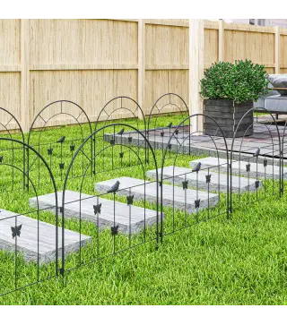 Set de 5 Vallas para Jardín Metálicas 300x70 cm Combinación Libre Barrera para Animales para Patio Césped Negro