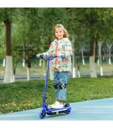 Patinete Eléctrico para Niños con Luces LED Acelerador de Pulgar y Ruedas sin Pinchazos Velocidad de hasta 10 km/h Azul