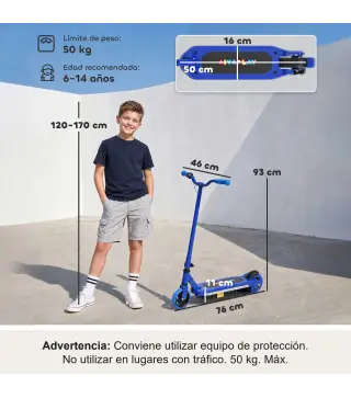 Patinete Eléctrico para Niños con Luces LED Acelerador de Pulgar y Ruedas sin Pinchazos Velocidad de hasta 10 km/h Azul