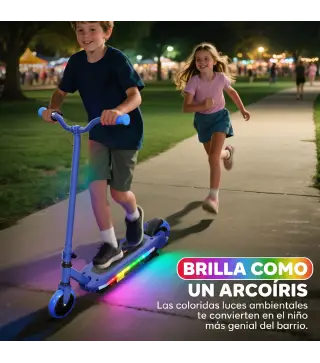 Patinete Eléctrico para Niños con Luces LED Acelerador de Pulgar y Ruedas sin Pinchazos Velocidad de hasta 10 km/h Azul