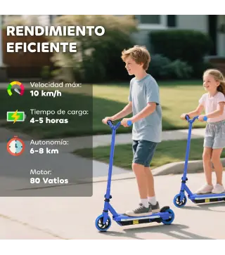 Patinete Eléctrico para Niños con Luces LED Acelerador de Pulgar y Ruedas sin Pinchazos Velocidad de hasta 10 km/h Azul
