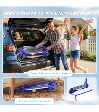 Patinete Eléctrico para Niños con Luces LED Acelerador de Pulgar y Ruedas sin Pinchazos Velocidad de hasta 10 km/h Azul