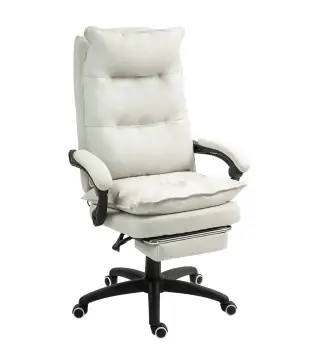 Silla de Escritorio con Masaje Altura Ajustable Respaldo Reclinable Reposapiés Giratoria 360° Crema
