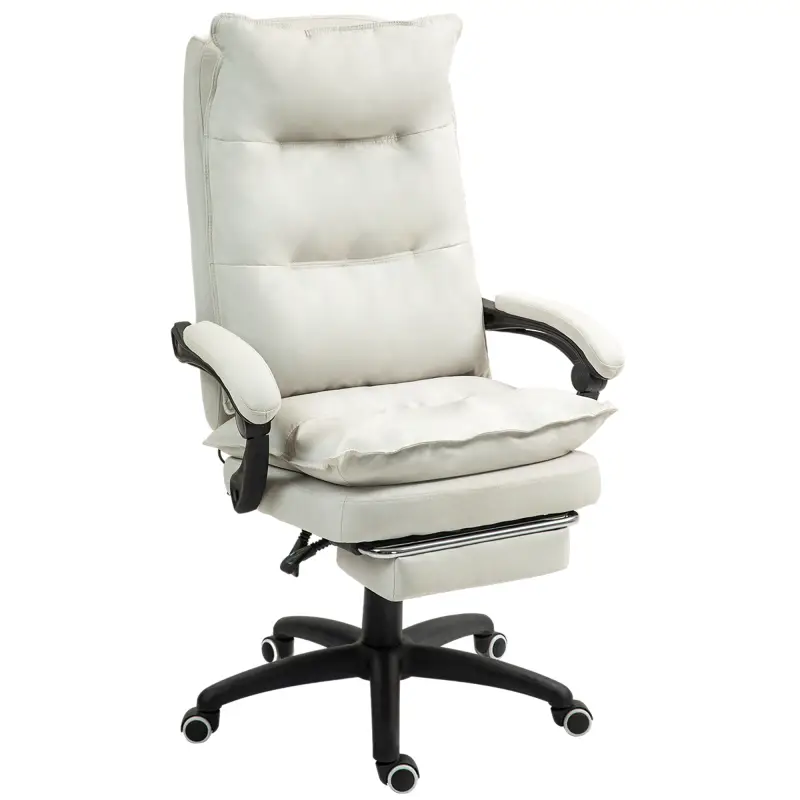 Silla de Escritorio con Masaje Altura Ajustable Respaldo Reclinable Reposapiés Giratoria 360° Crema Silla de Escritorio con Masaje Altura Ajustable Respaldo Reclinable Reposapiés Giratoria 360° Crema