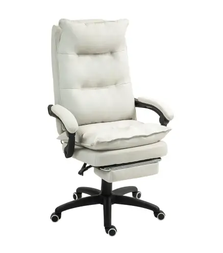 Silla de Escritorio con Masaje Altura Ajustable Respaldo Reclinable Reposapiés Giratoria 360° Crema