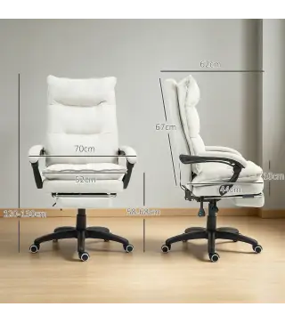 Silla de Escritorio con Masaje Altura Ajustable Respaldo Reclinable Reposapiés Giratoria 360° Crema