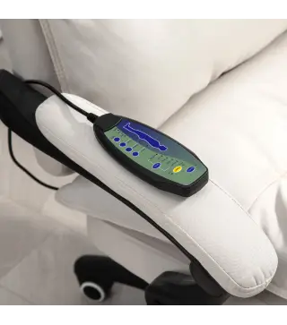 Silla de Escritorio con Masaje Altura Ajustable Respaldo Reclinable Reposapiés Giratoria 360° Crema