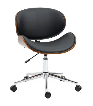 Silla de Oficina con Ruedas Silla de Escritorio Tapizada en PU con Asiento Ancho y Curvado Altura Ajustable Negro