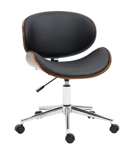 Silla de Oficina con Ruedas Silla de Escritorio Tapizada en PU con Asiento Ancho y Curvado Altura Ajustable Negro