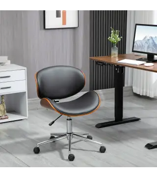 Silla de Oficina con Ruedas Silla de Escritorio Tapizada en PU con Asiento Ancho y Curvado Altura Ajustable Negro
