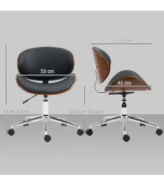Silla de Oficina con Ruedas Silla de Escritorio Tapizada en PU con Asiento Ancho y Curvado Altura Ajustable Negro