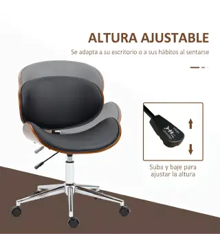 Silla de Oficina con Ruedas Silla de Escritorio Tapizada en PU con Asiento Ancho y Curvado Altura Ajustable Negro