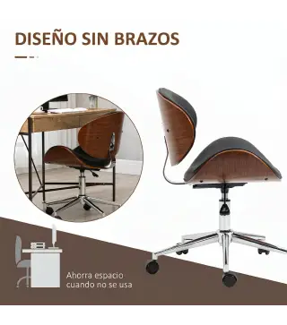 Silla de Oficina con Ruedas Silla de Escritorio Tapizada en PU con Asiento Ancho y Curvado Altura Ajustable Negro