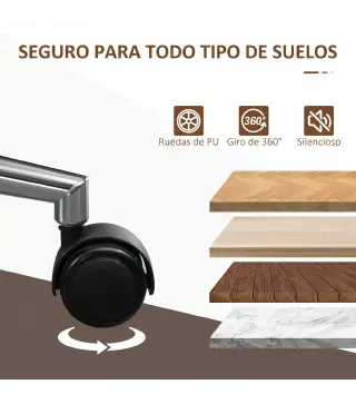 Silla de Oficina con Ruedas Silla de Escritorio Tapizada en PU con Asiento Ancho y Curvado Altura Ajustable Negro