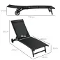 Lote de 2 tumbonas de aluminio y textileno con ruedas, respaldo reclinable carga máx. 150 kg Negro Lote de 2 tumbonas de aluminio y textileno con ruedas, respaldo reclinable carga máx. 150 kg Negro