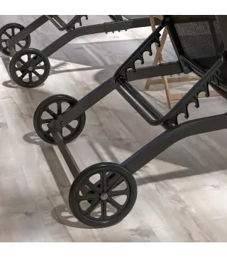 Lote de 2 tumbonas de aluminio y textileno con ruedas, respaldo reclinable carga máx. 150 kg Negro