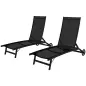 Lote de 2 tumbonas de aluminio y textileno con ruedas, respaldo reclinable carga máx. 150 kg Negro Lote de 2 tumbonas de aluminio y textileno con ruedas, respaldo reclinable carga máx. 150 kg Negro