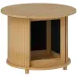 Mesa de centro redonda mesa de salón de bambú con almacenamiento oculto y puerta deslizante 60x45 cm Madera Natural