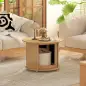 Mesa de centro redonda mesa de salón de bambú con almacenamiento oculto y puerta deslizante 60x45 cm Madera Natural