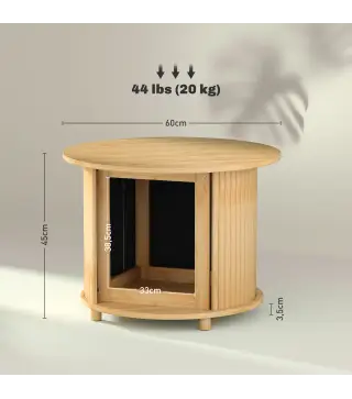Mesa de centro redonda mesa de salón de bambú con almacenamiento oculto y puerta deslizante 60x45 cm Madera Natural