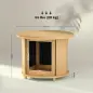 Mesa de centro redonda mesa de salón de bambú con almacenamiento oculto y puerta deslizante 60x45 cm Madera Natural