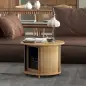 Mesa de centro redonda mesa de salón de bambú con almacenamiento oculto y puerta deslizante 60x45 cm Madera Natural