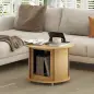 Mesa de centro redonda mesa de salón de bambú con almacenamiento oculto y puerta deslizante 60x45 cm Madera Natural