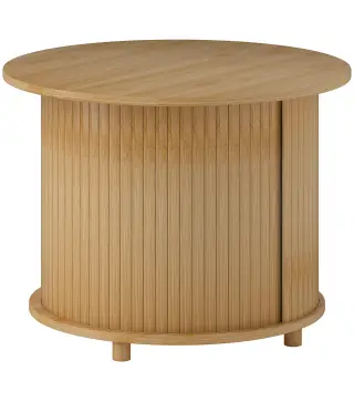 Mesa de centro redonda mesa de salón de bambú con almacenamiento oculto y puerta deslizante 60x45 cm Madera Natural