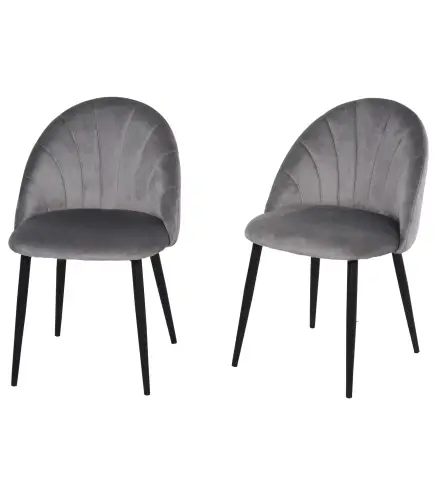 Conjunto de 2 sillas de Comedor Silla de Cocina Terciopelo Patas metal Gris 52x54x79 cm