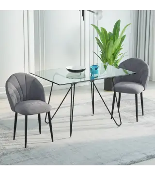 Conjunto de 2 sillas de Comedor Silla de Cocina Terciopelo Patas metal Gris 52x54x79 cm