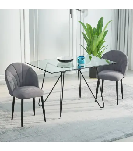 Conjunto de 2 sillas de Comedor Silla de Cocina Terciopelo Patas metal Gris 52x54x79 cm