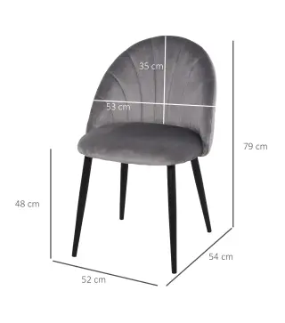 Conjunto de 2 sillas de Comedor Silla de Cocina Terciopelo Patas metal Gris 52x54x79 cm