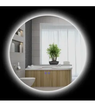 Espejo redondo luminoso LED de baño 60 cm mural con iluminación interruptor táctil sistema antivaho 29 W Gris