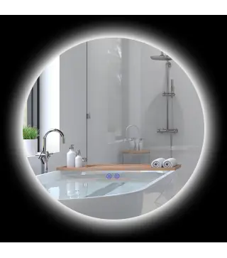 Espejo redondo luminoso LED de baño 60 cm mural con iluminación interruptor táctil sistema antivaho 29 W Gris