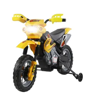 Moto Eléctrica para Niños con Ruedas de Apoyo Desmontables Faros y Música para Niños 3-6 Años Amarillo