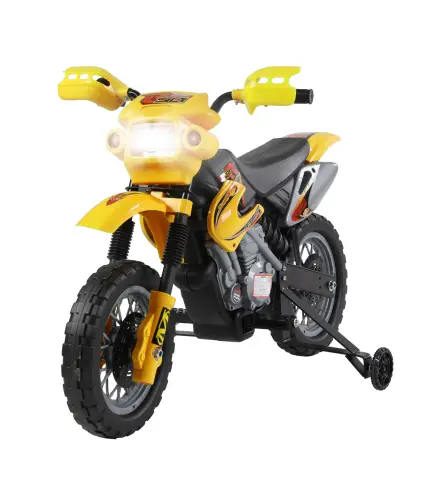 Moto Eléctrica para Niños con Ruedas de Apoyo Desmontables Faros y Música para Niños 3-6 Años Amarillo