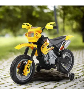 Moto Eléctrica para Niños con Ruedas de Apoyo Desmontables Faros y Música para Niños 3-6 Años Amarillo