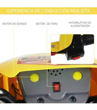 Moto Eléctrica para Niños con Ruedas de Apoyo Desmontables Faros y Música para Niños 3-6 Años Amarillo