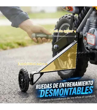 Moto Eléctrica para Niños con Ruedas de Apoyo Desmontables Faros y Música para Niños 3-6 Años Amarillo