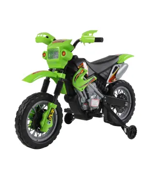 Moto Eléctrica para Niños con Ruedas de Apoyo Desmontables Faros y Música para Niños 3-6 Años Verde