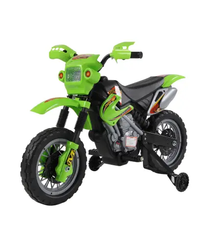 Moto Eléctrica para Niños con Ruedas de Apoyo Desmontables Faros y Música para Niños 3-6 Años Verde